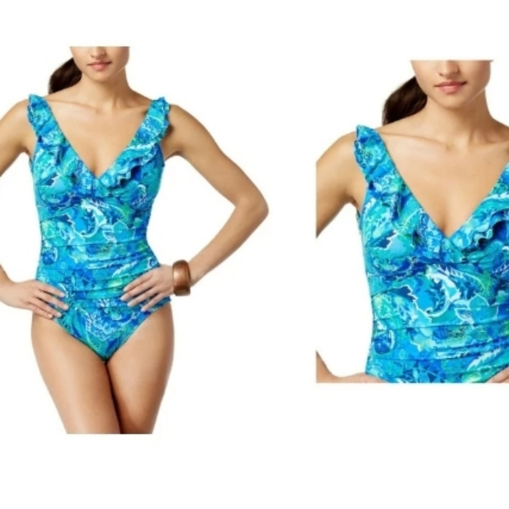 New Ralph Lauren Tummy Control Printed Underwire One-Piece Swimsuit, Size 4